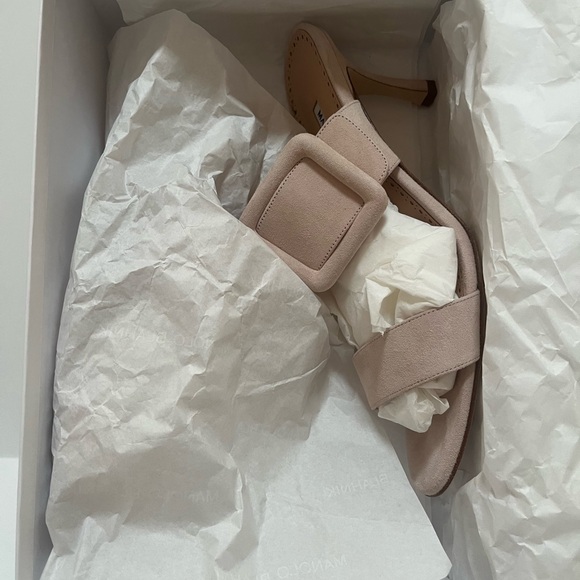NIB MANOLO BLAHNIK GABLE SUEDE BUCKLE HEELED SLIDE SANDAL 39.5 - Picture 5 of 6
